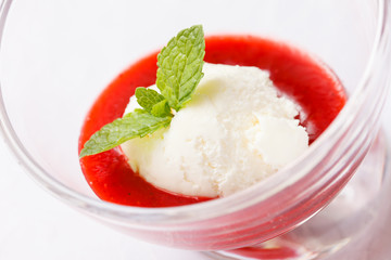 ice cream with berry sauce