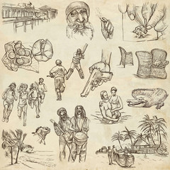 Fototapeta na wymiar Jamaica Travel - Full sized hand drawn pack on paper