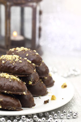 Traditional Christmas dessert covered with chocolate
