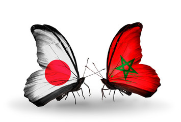 Two butterflies with flags Japan and Morocco