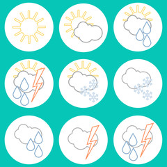 Set of linear weather icons. Flat design. vector