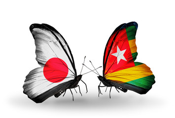 Two butterflies with flags Japan and Togo