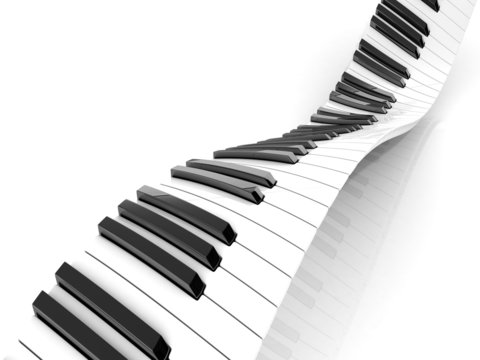 Wavy abstract piano keyboard isolated on white