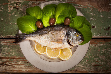Fish (Sparus aurata) freshly cooked and served