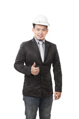 young asian engineering man standing by wearing western suit and