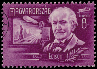 Stamp printed by Hungary, shows Edison