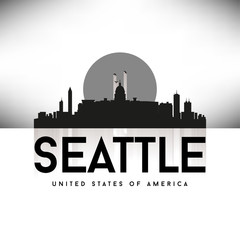 Seattle USA Skyline Silhouette Black vector