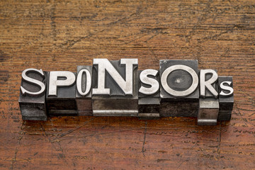 sponsors word in metal type - obrazy, fototapety, plakaty