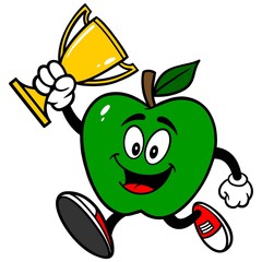 Green Apple Running with Trophy