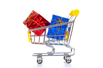 Christmas toys in shopping cart