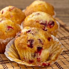 Freshly baked Cranberry muffins. Selective focus.