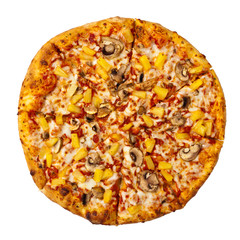 Pizza with Mozzarella, Pineapple and Mushrooms isolated