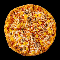 Pizza with Mozzarella, Pineapple and Mushrooms isolated