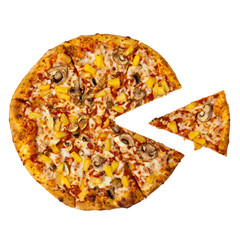 Pizza with Mozzarella, Pineapple and Mushrooms isolated