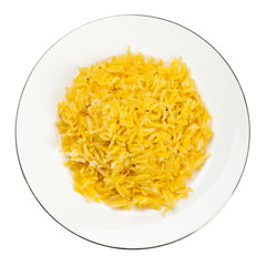 Yellow rice with cumin seeds. Selective focus.