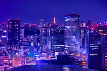 Fototapete Nachtansicht des Geschäftsviertels von Tokio © 7maru