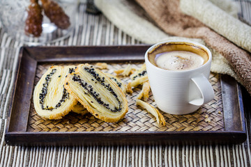 Cup of espresso coffee and Butterfly Pie