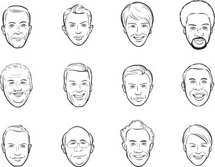 Fototapeta premium whiteboard drawing - cartoon avatar smiling men faces