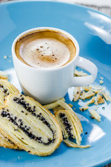 Cup of espresso coffee and Butterfly Pie