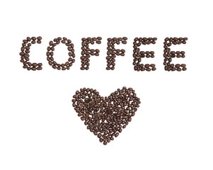 Coffee Written with Coffee Beans with a love heart underneath
