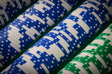 Poker Chips in a Row Close Up
