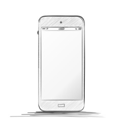 Mobile Phone Sketch Drawing. Hand drawn  vector illustration isolated on white background.