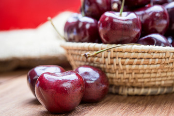 Fresh red Cherries on wooden