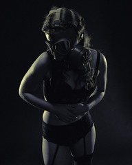 Woman and gas mask