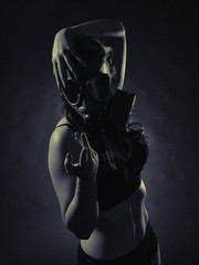 Naklejka premium Woman and gas mask
