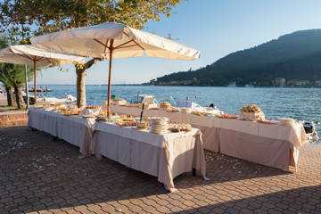 catering and wedding party on the sea