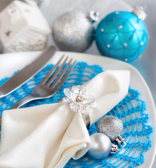 Turquoise blue and silver Christmas Table Setting