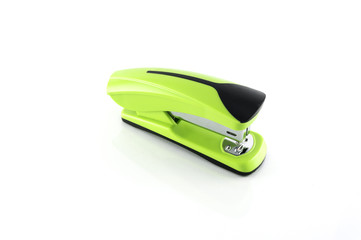 Green Stapler isolated on white