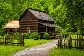 House at the Mountain Farm Museum in the Oconaluftee Valley, in