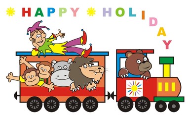 Naklejka premium Train,happy holiday