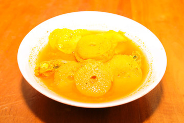 curry hot and sour of tamarind with fish and vegetable bamboo, t