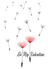 Valentine background, dandelion seeds as hearts