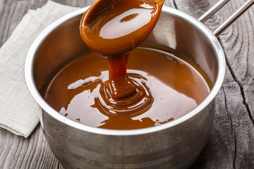 liquid caramel in a saucepan