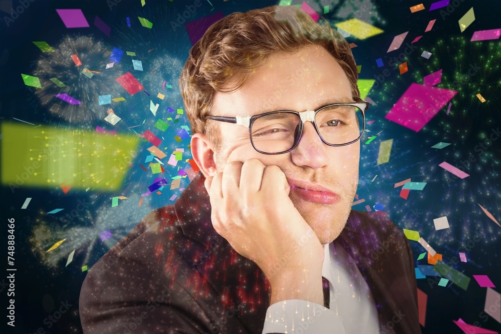 Aufkleber composite image of young geeky businessman looking bored