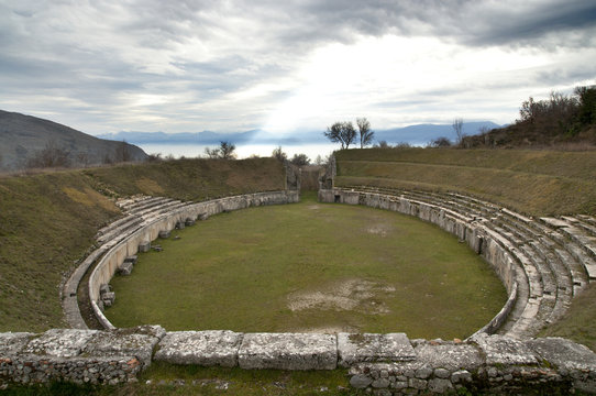 Ancient Roman Amphitheater at Alba Fucens, Italy.