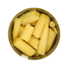 Baby corn nuggets in opened can
