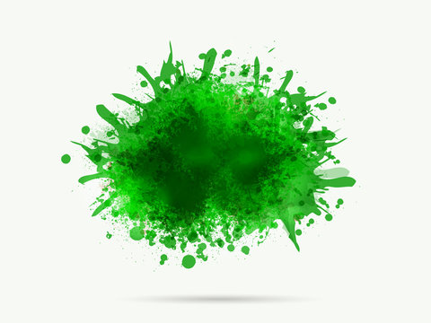 Green Color Splash On Grey Background.