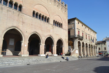 Fototapeta premium Old medieval buildings on Piazza Cavour