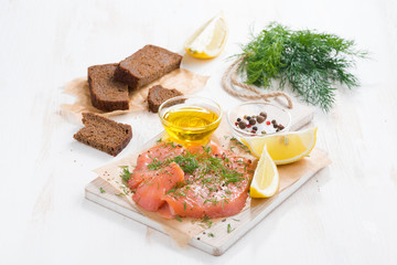 appetizer - salted salmon, bread and ingredients