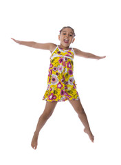 Active Happy Girl Jumping with Arms Open