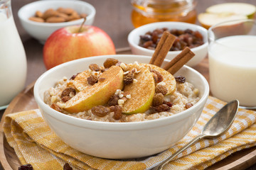 oatmeal with apples, raisins, cinnamon and ingredients