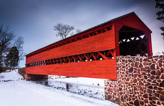 Sach's Covered Bridge during the winter, near Gettysburg, Pennsy