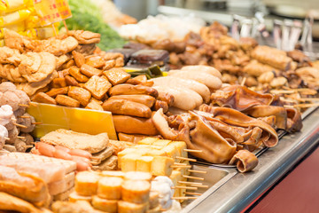 Street food at a night market in Taipei