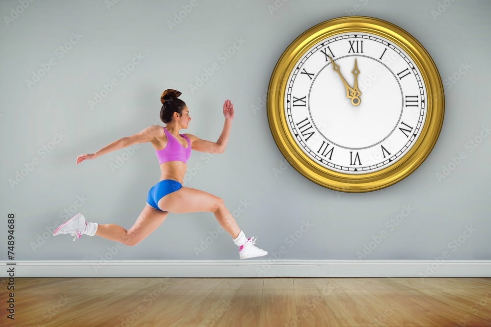 Poster composite image of fit brunette running