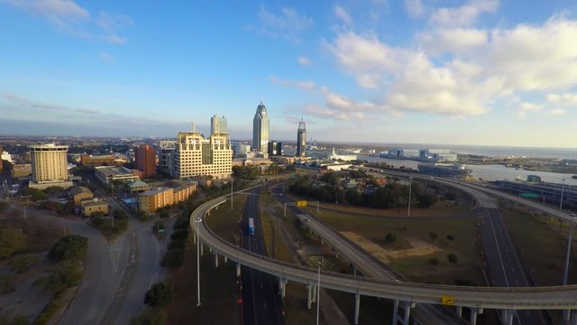 Aerial video Downtown Mobile Alabama