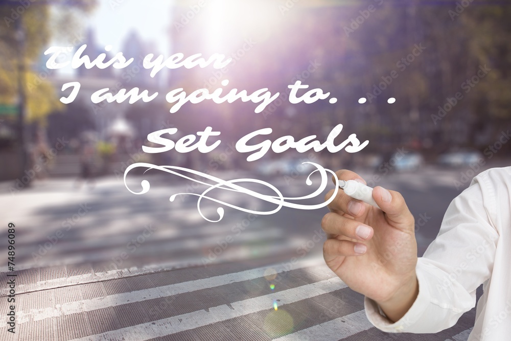 Poster Composite image of businessman about to write something